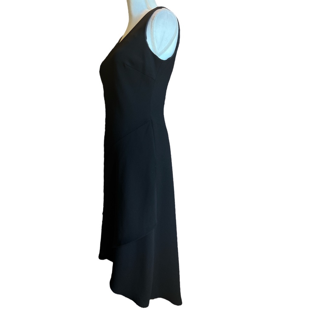 Talbots EUC black v neck, body con, layered front, high low dress. Size 6 - Picture 4 of 6
